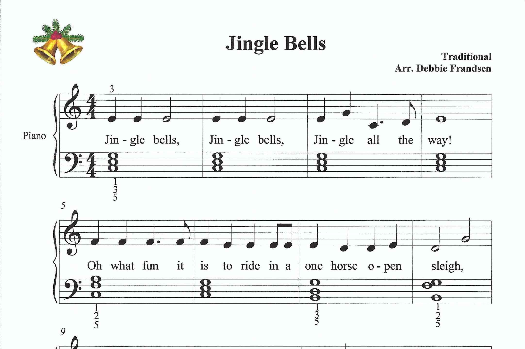 Jingle Bells  Recorder Sheet Music with Notes and Piano Backing