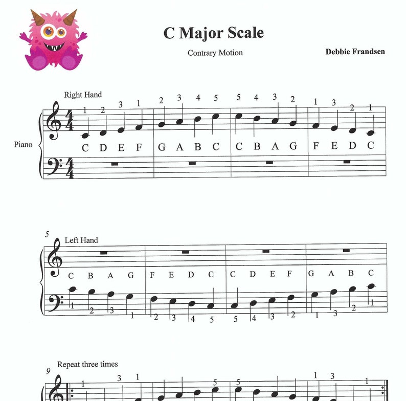 Easy C Major Scale Piano Sheet Music | Hands Separate & Together ...