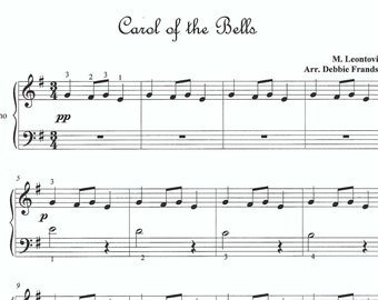 Villancico de las Campanas, Villancico de Campanas Ucraniano, partitura de piano de navidad, partitura de piano principiante, vamos a tocar música, partitura de piano fácil