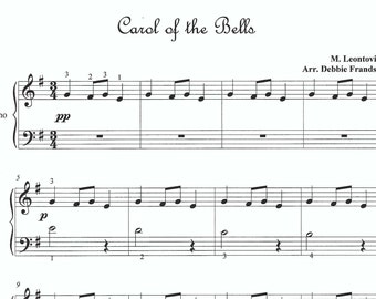 Carol of the Bells, Ukrainian Bell Carol, Christmas piano sheet music, beginner piano sheet music, let's play music, easy piano sheet music