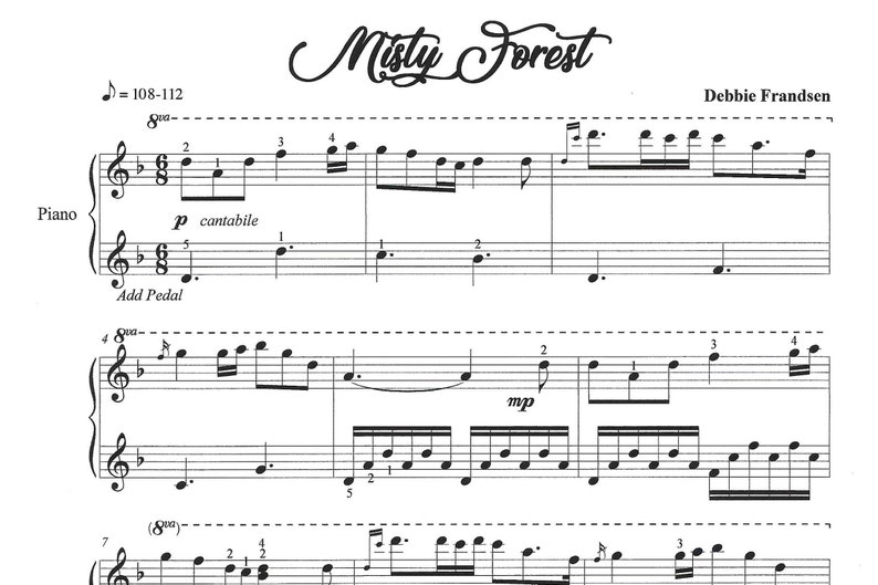 Misty Forest, piano solo, intermediate piano solo, late intermediate piano solo, beautiful, melodious piano, piano sheet music image 1