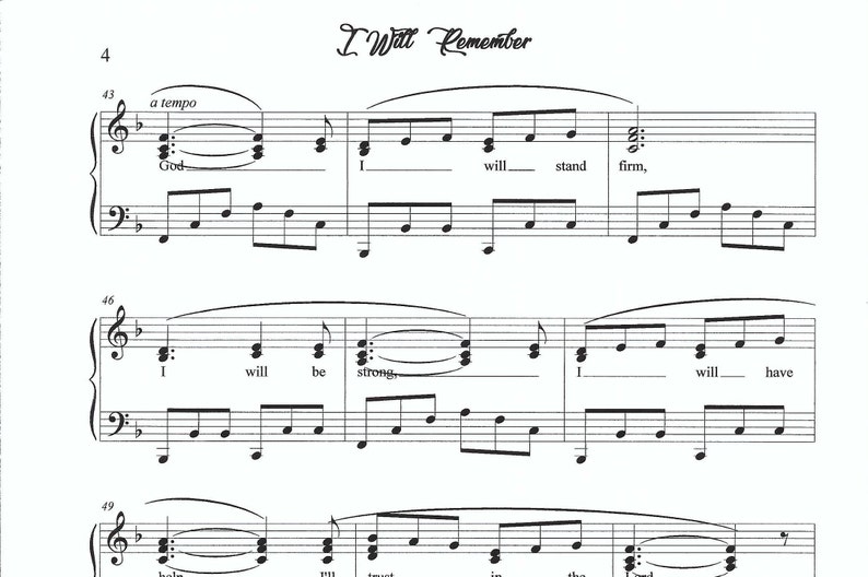 I Will Remember, piano, solo, duet, children's chorus, primary, piano sheet music, primary theme, firm foundation trust in the Lord image 4