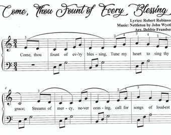 Come, Thou Fount of Every Blessing piano sheet music, come thou fount piano sheet music, beginning, intermediate, Christian, inspirational