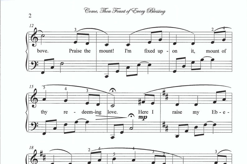 Come, Thou Fount of Every Blessing piano sheet music, come thou fount piano sheet music, hymn, Christian piano sheet music, easy Christian image 2
