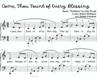 Come, Thou Fount of Every Blessing piano sheet music, easy piano sheet music, beginner, intermediate, piano, Christian, inspirational, solo