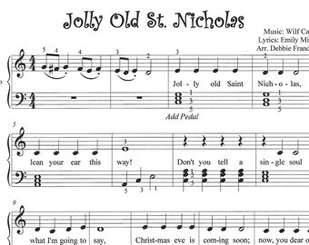 Jolly Old St. Nicholas, easy piano sheet music, Christmas, We Wish You a Merry Christmas, O Come All Ye Faithful, Christmas piano, sheet mus