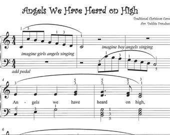 Angels we have heard on high piano sheet music, easy piano sheet music, Christmas piano sheet music, beginner, let's play music, fun, easy