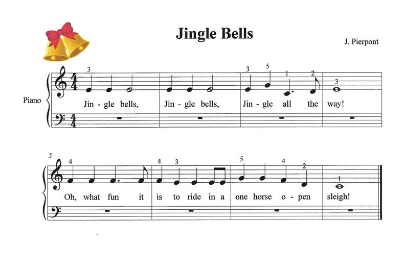 Jingle Bells Piano Sheet Music, Easy Piano, Beginner Piano, Sheet Music