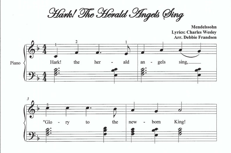 Hark The Herald Angels Sing piano sheet music, easy piano sheet music, beginner piano, fun, Christmas, music, piano, Let's Play Music image 1