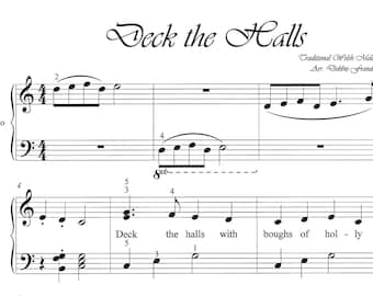 Deck the Halls piano sheet music, Let's Play Music, Christmas, beginner piano, easy, funeasy piano sheet music, Christmas, let's play music