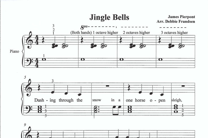 Jingle Bells Piano Sheet Music, Easy Piano, Beginner Piano, Sheet Music