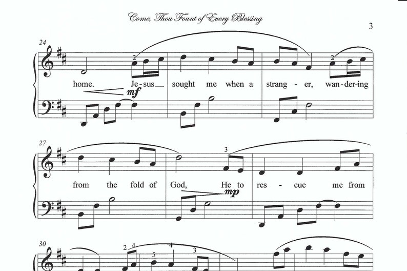 Come, Thou Fount of Every Blessing piano sheet music, come thou fount piano sheet music, hymn, Christian piano sheet music, easy Christian image 3