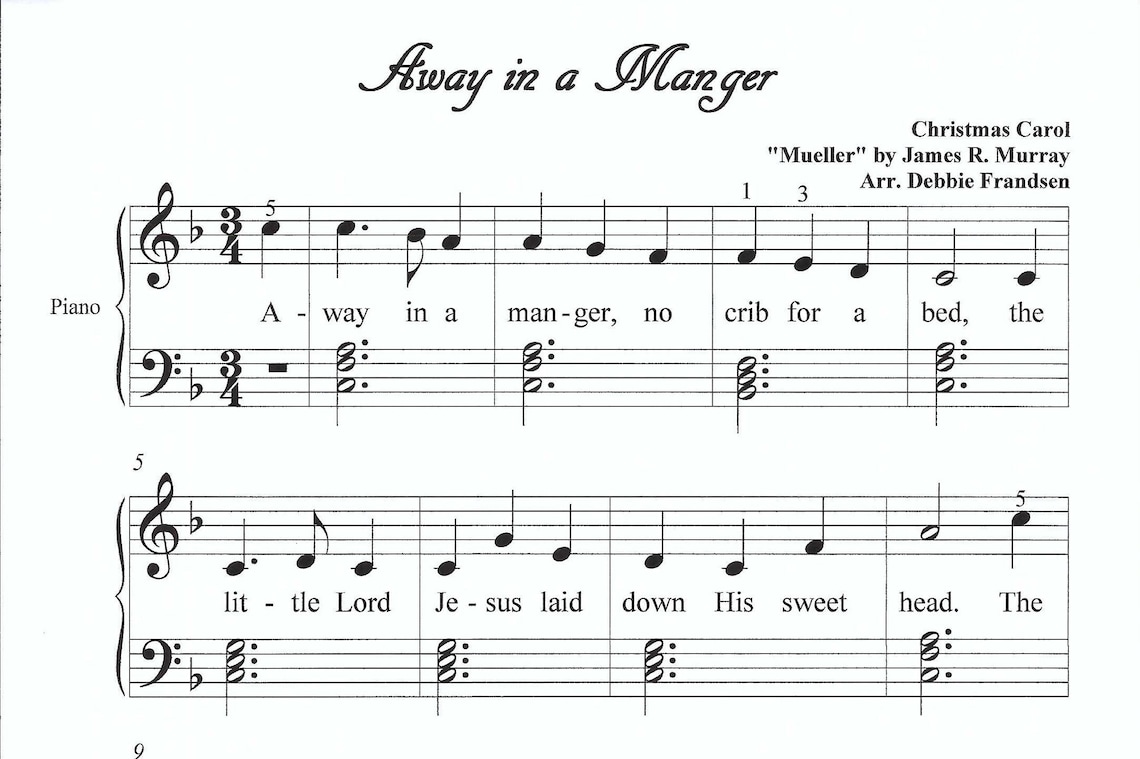 Away in a Manger Easy Level 1-2 Piano Sheet Music – Christmas Piano