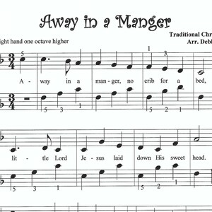 Away in a Manger piano sheet music, Christmas sheet music, piano, let's play music, easy piano sheet music, easy Christmas piano, fun, easy image 3