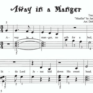 Away in a Manger piano sheet music, Christmas sheet music, piano, let's play music, easy piano sheet music, easy Christmas piano, fun, easy image 1