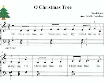 O Christmas Tree piano sheet music, beginner piano sheet music, easy piano sheet music, let's play music, Christmas piano sheet music, fun