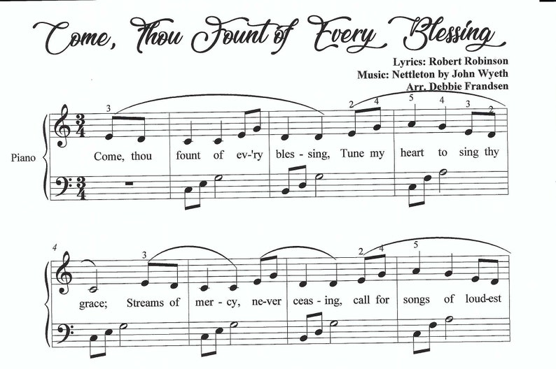 Come, Thou Fount of Every Blessing piano sheet music, come thou fount piano sheet music, hymn, Christian piano sheet music, easy Christian image 4