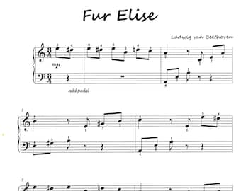 Easy Fur Elise – Simplified Piano Solo in A Minor | Beginner Beethoven Sheet Music PDF | Printable Digital Download