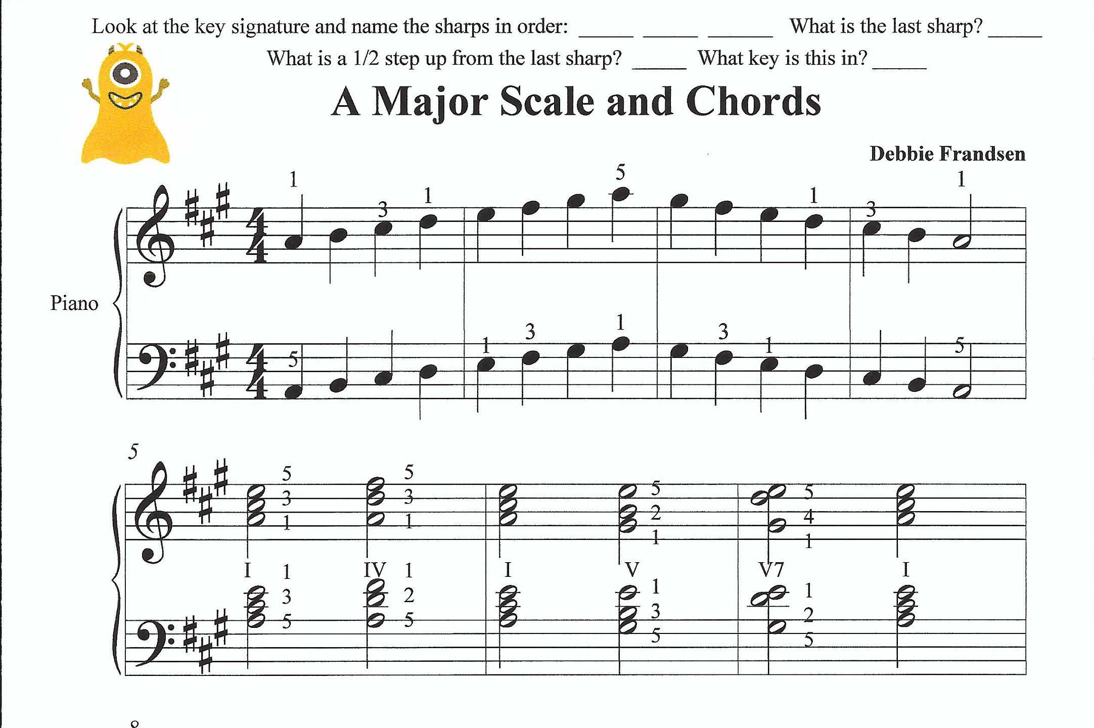 Easy Beginner Piano Scales and Chords Piano Sheet Music: C, F, G, D, A ...