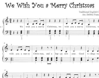 We Wish You a Merry Christmas, Jolly Old St. Nicholas, O Come all Ye Faithful, easy piano sheet music, Christmas sheet music, easy Christmas
