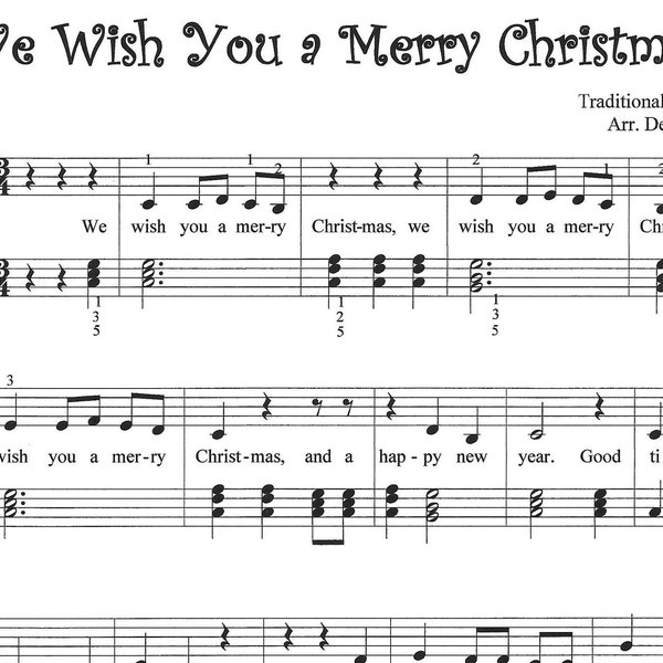 We Wish You a Merry Christmas, Jolly Old St. Nicholas, O Come all Ye Faithful, easy piano sheet music, Christmas sheet music, easy Christmas