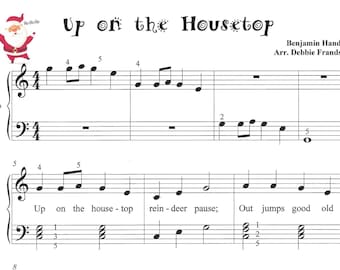 Up on the Housetop easy piano, beginner Christmas piano, up on the housetop sheet music, piano sheet music, Christmas sheet music, easy, fun