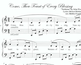 Come, Thou Fount of Every Blessing piano sheet music, come thou fount piano sheet music, hymn, Christian piano sheet music, easy Christian