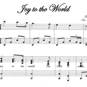 Joy to the World, easy Christmas piano sheet music, key of C, chords, octaves, early intermediate image 1