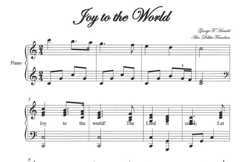 Joy to the World easy Christmas piano sheet music key of C image 1