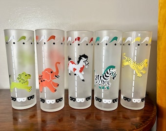 Vintage Libbey Merry go Round, Carousel, Circus Highball Glasses- set of five