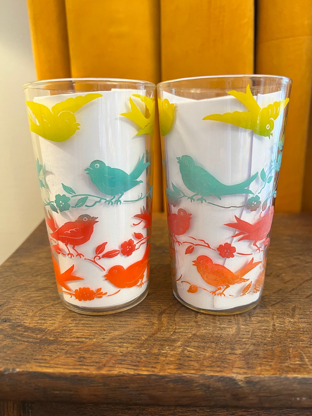Vintage Rainbow Bird Drinking Glasses Pair Etsy