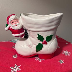 Vintage Ceramic Santa Boot planter Inarco Japan
