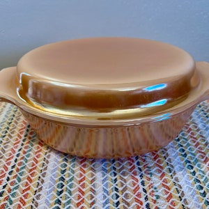 Vintage Peach Lustre oval Casserole Dish with Lid