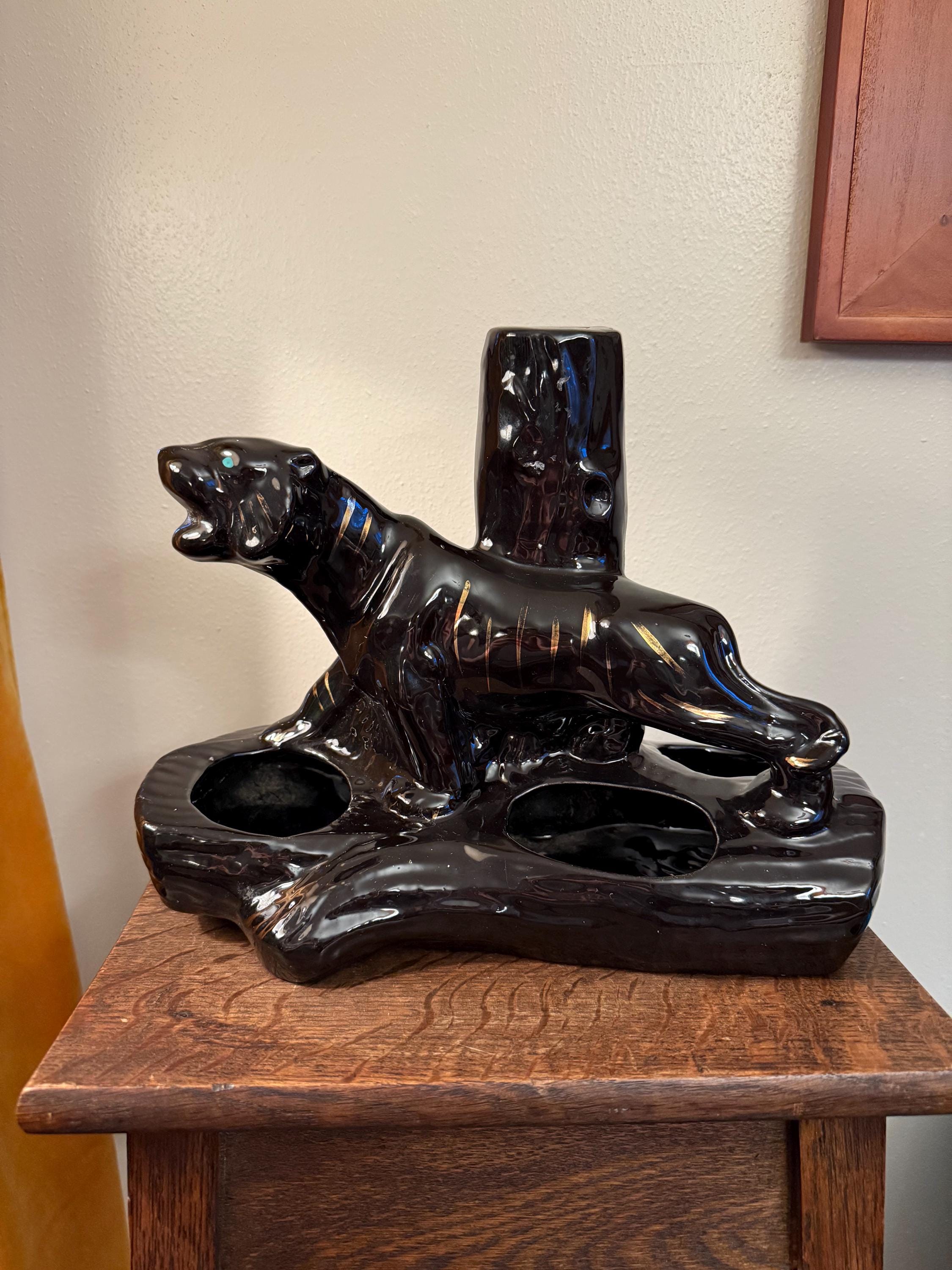 Vintage Black Ceramic Panther - Etsy