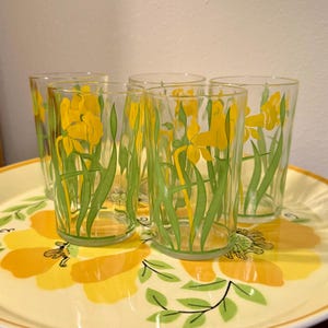 Vintage 1950s Swanky Swigs Daffodil Juice Glasses - Hazel Atlas Set of 5