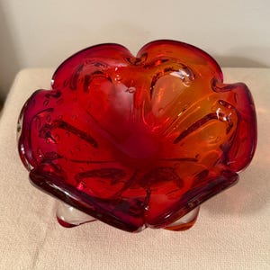 Vintage Murano Bullicante Amberina art glass piece, candy dish, bowl