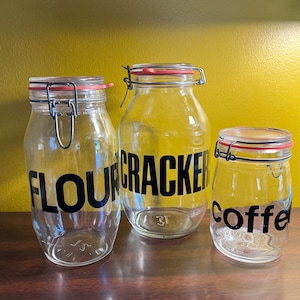 Vintage Glass Storage Jars Graphic Typography: Coffee, Crackers, Flour