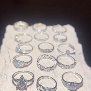 15 stuks stuk vintage zilveren ringset zon maan charme ring set voor vrouwen cadeau voor haar roestvrijstalen ringen ring set waterdruppel afbeelding 2