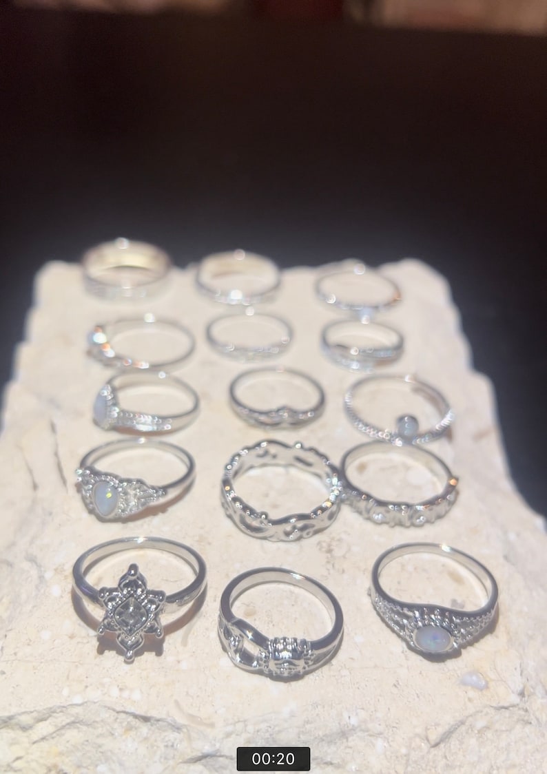 15 stuks stuk vintage zilveren ringset zon maan charme ring set voor vrouwen cadeau voor haar roestvrijstalen ringen ring set waterdruppel afbeelding 2