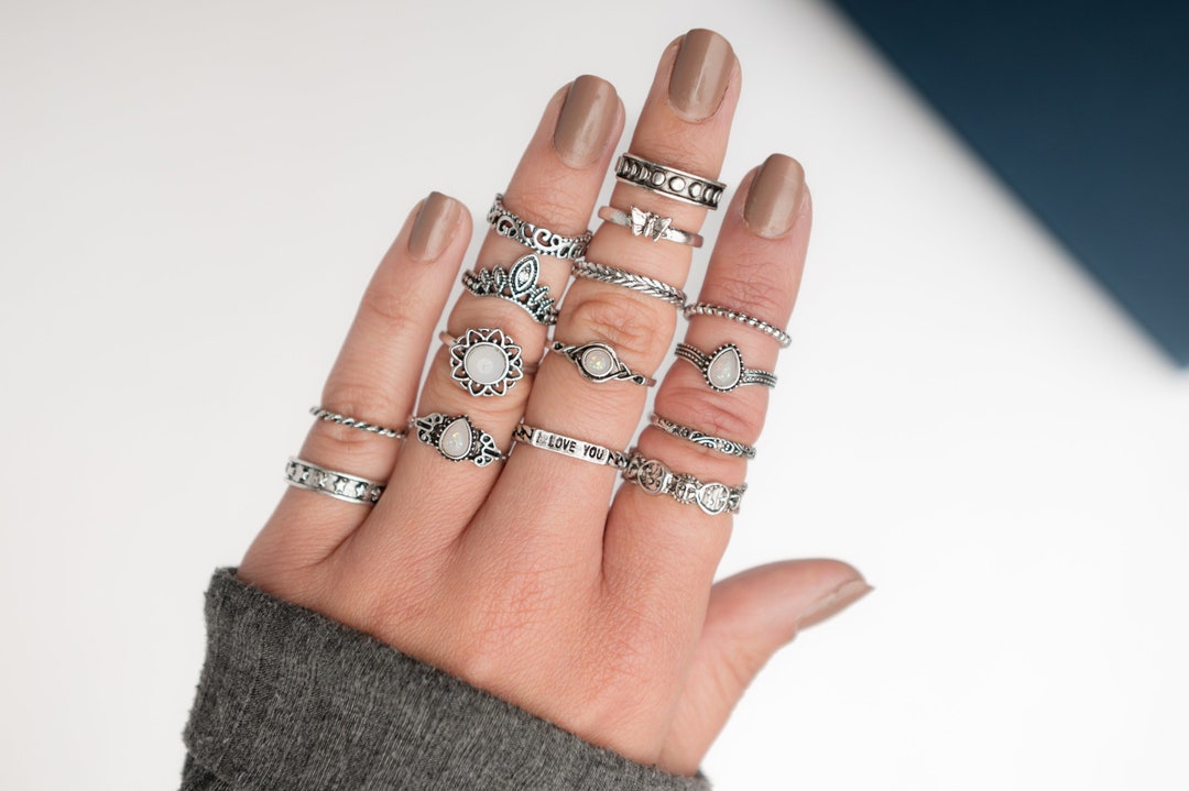Boho Stackable Ring Set: Antique Silver Alloy Rings, Tarnish Free ...