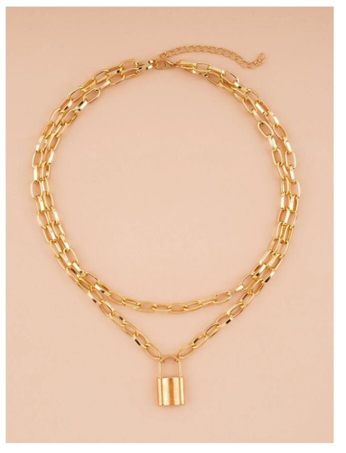 Gold Link Chain Necklace Lock Necklace Safety Pin Gold Choke - Etsy UK