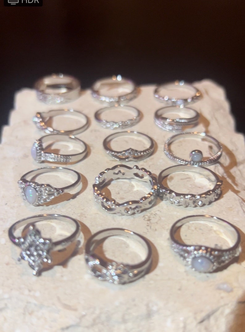 15 stuks stuk vintage zilveren ringset zon maan charme ring set voor vrouwen cadeau voor haar roestvrijstalen ringen ring set waterdruppel afbeelding 4