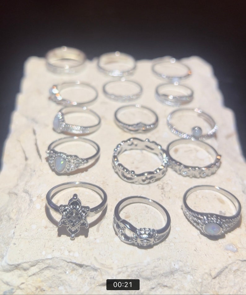 15 stuks stuk vintage zilveren ringset zon maan charme ring set voor vrouwen cadeau voor haar roestvrijstalen ringen ring set waterdruppel afbeelding 1