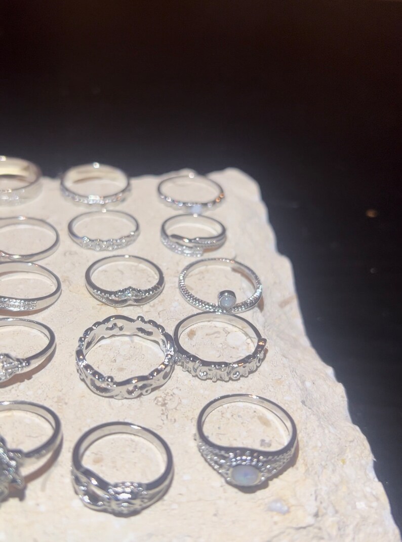 15 stuks stuk vintage zilveren ringset zon maan charme ring set voor vrouwen cadeau voor haar roestvrijstalen ringen ring set waterdruppel afbeelding 6