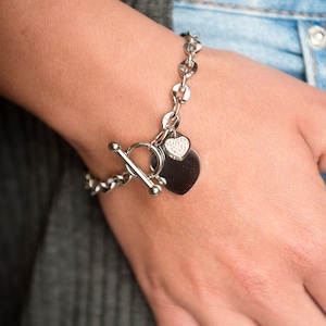 Heart Charm bracelet - Gold Silver Bracelet - Stainless steel bracelet - Heart Bracelet