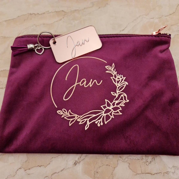 Personalised Velvet Make Up Bag, Personalised Cosmetic Bag,Bridesmaid Gift,Makeup Bag,Bridesmaid, Maid of Honour,Bridal Bags, Wedding Gift