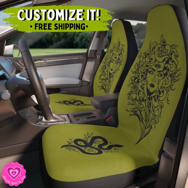 Snake Medusa Car Seat Covers | Greek Mythology Interior Vehicle Decor |Personalized Gifts Girls| Fantasy Anime/ 2 Full Front Protector Green