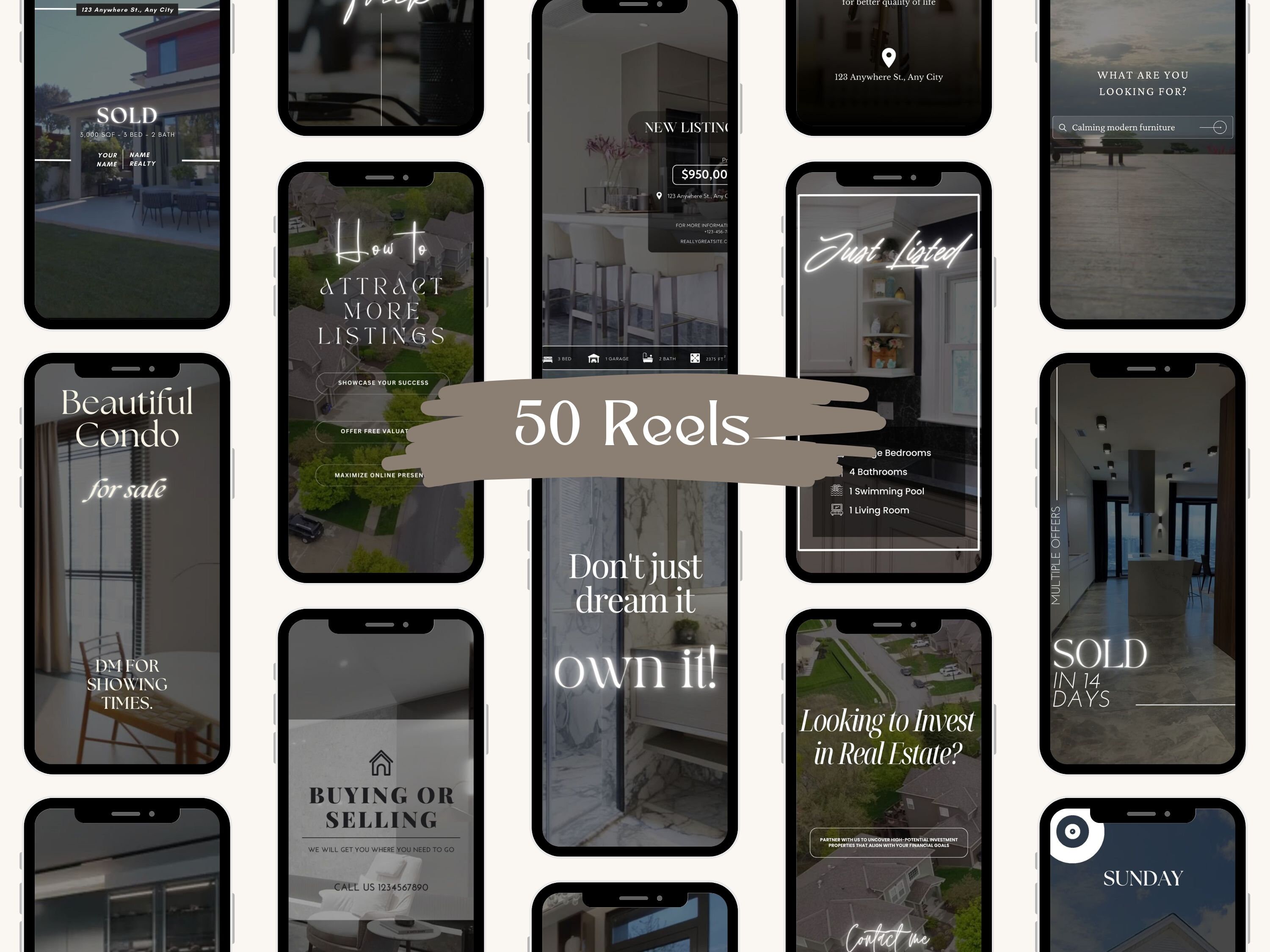 50 Real Estate Reel Templates Vol.1 Realtor Real Estate Agent Digital