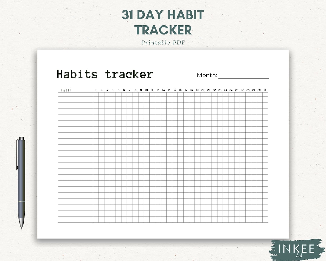 31 Day Habit Tracker Habits Printable Habits Tracker Printable Habit ...