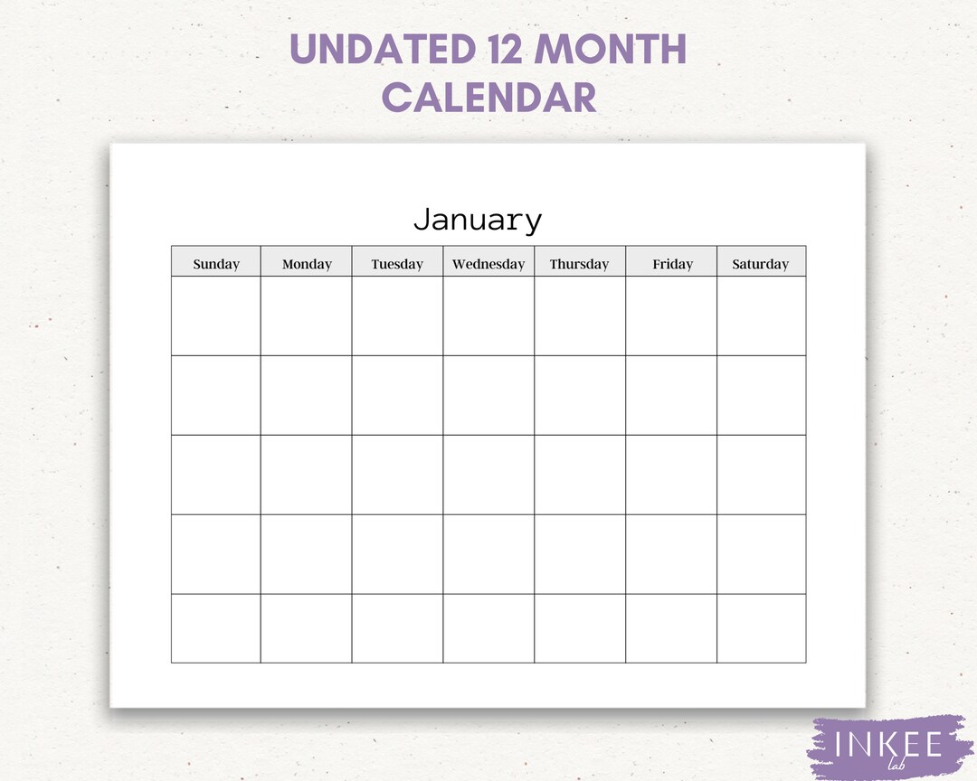 Yearly Blank Calendar Half Letter Monthly Planner Instant Download - Etsy